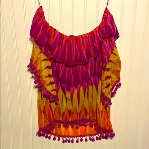 Vibrant Tie-Dye Off-Shoulder Top Boho Blouse Women’s Orange Red Size PS INC